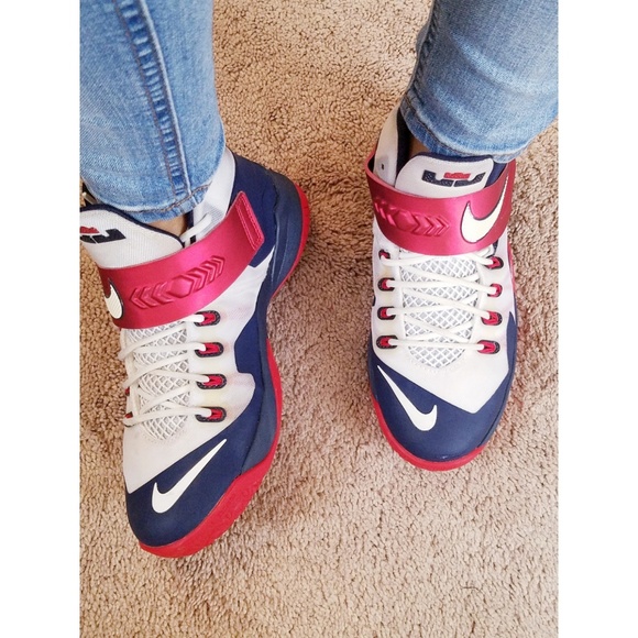 red white and blue lebrons